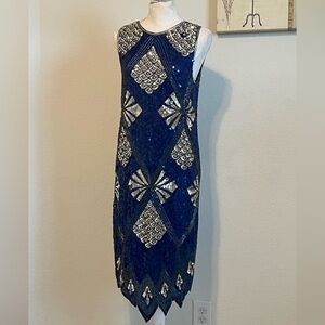 Saks Fifth Avenue Blue and Silver Dress